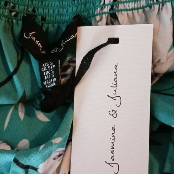 Jasmine & Juliana Womens S Green Floral Off Shoulder Smocked Top Blouse Summer - Picture 6 of 7